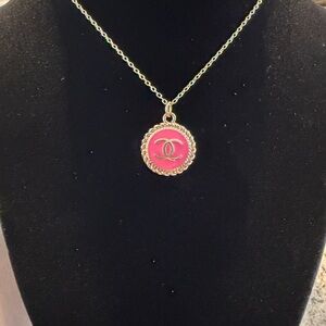 UPCYCLED CHANEL Gold Necklace with Pink Pendant